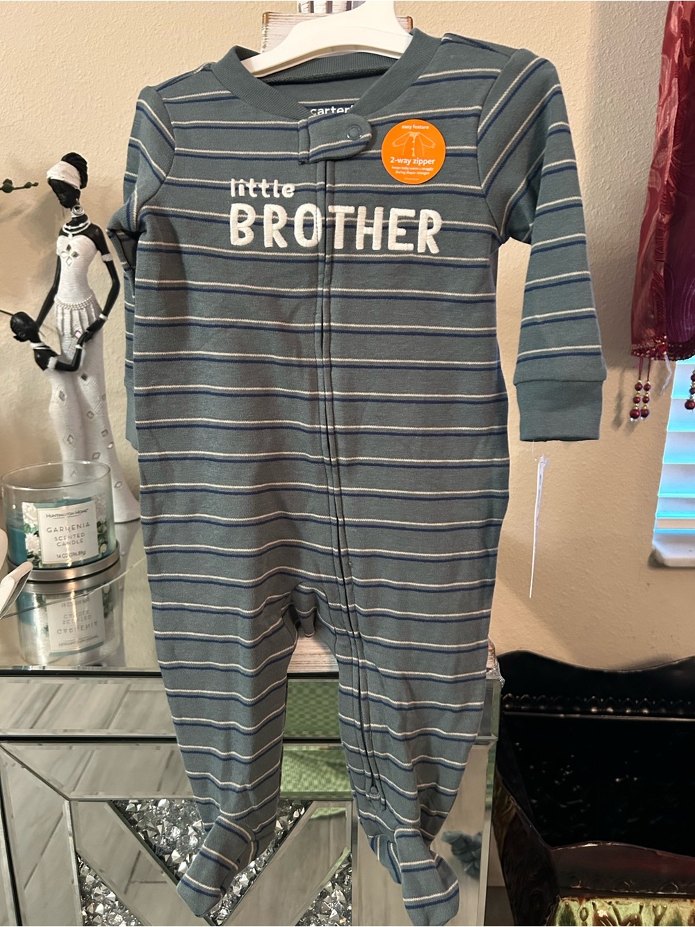 Carter's Gray and White Striped 'Little Brother' Footed One-Piece